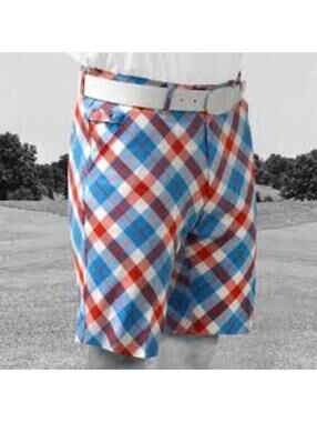Royal and Awesome Men's Plaid Golf Shorts Red and Blue - Size 34